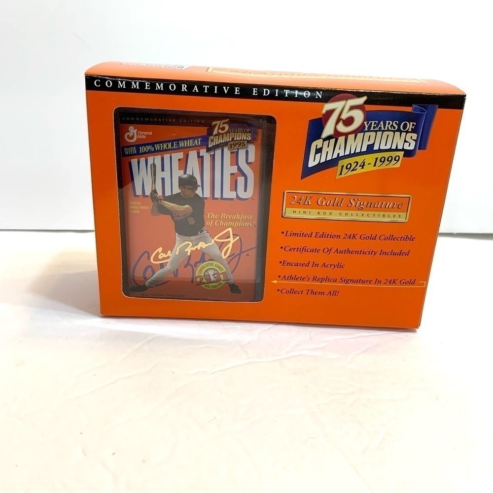1999 CAL RIPKEN JR.75 YEARS OF CHAMPIONS 24K GOLD SIGNATURE WHEATIES BOX NIB COA